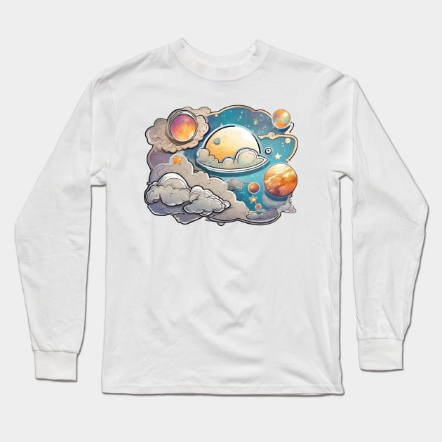 Muted Tones & Rice Paper Texture: Detailed Space Art Illustration (542) Long Sleeve T-Shirt by WASjourney